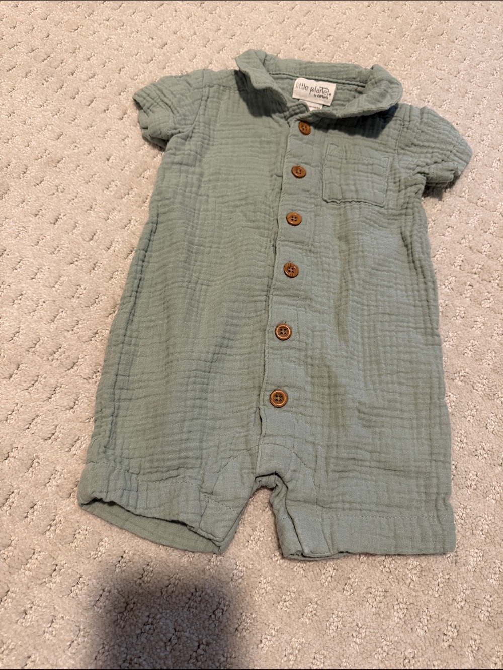 Carter's Sage Green Button-Front Baby Romper